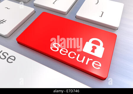 A Colourful 3d Rendered Illustration showing a Secure Security concept on a Computer Keyboard Stock Photo