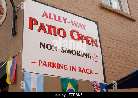 A sign for a non-smoking patio at a bar. Downtown Caledonia, Ontario, Canada. Stock Photo