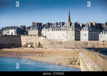 View over the walled city Saint-Malo from mole, Brittany, France Europe Stock Photo