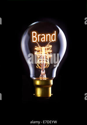 Brand concept in a filament lightbulb. Stock Photo