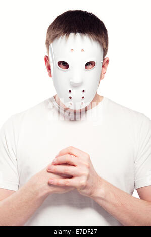 Man wearing hockey mask Stock Photo