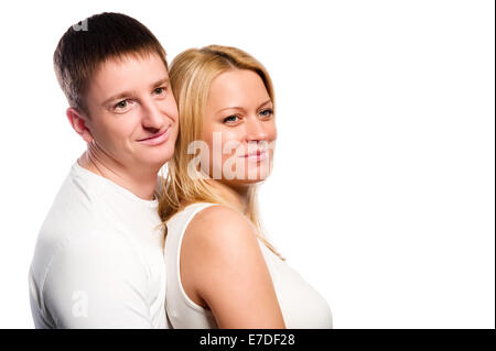 Young couple in love over white background Stock Photo