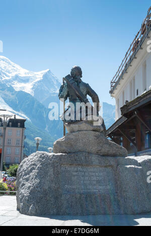 CHAMONIX, FRANCE - SEPTEMBER 02: Bronze statue of Michel Gabriel Paccard. In 1786, alongside Jaques Balmat, he was the first per Stock Photo