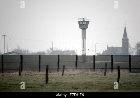 The inner German border with guard tower and barbed wire near Stock ...