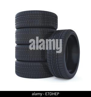 High resolution 3d render of new tyres isolated on white Stock Photo