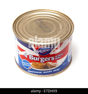 Tinned burgers in gravy isolated on a white studio background Stock ...