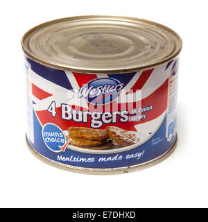 Tinned burgers in gravy isolated on a white studio background Stock ...