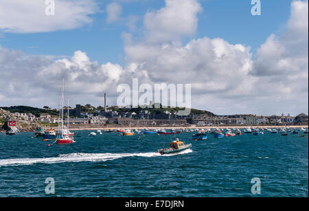 The busy harbour of Hugh Town on St Mary's, Isles of Scilly, Cornwall, UK Stock Photo