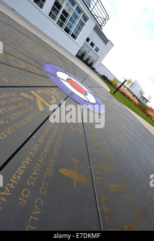 RAF memorial inscription on the ground outside the restored West Malling Airfield control tower/ Stock Photo