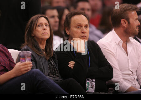 Celebrities out at the Los Angeles Clippers game who defeated the Phoenix Suns by the final score of 112-105 at Staples Center  Featuring: Billy Crystal Where: Los Angeles, California, United States When: 10 Mar 2014 Stock Photo