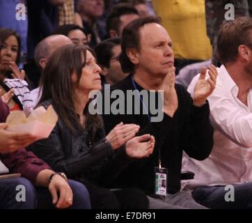 Celebrities out at the Los Angeles Clippers game who defeated the Phoenix Suns by the final score of 112-105 at Staples Center  Featuring: Billy Crystal Where: Los Angeles, California, United States When: 10 Mar 2014 Stock Photo