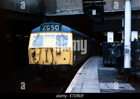 british rail slam door commuter electric locomotive birmingham new street station 1976 Stock Photo