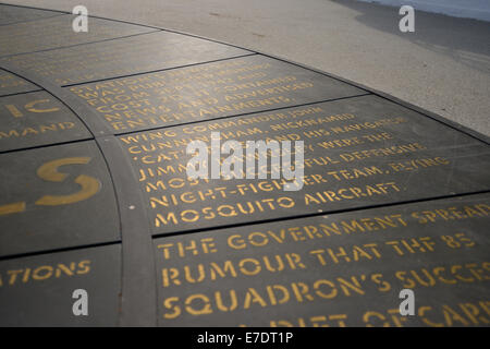 RAF memorial inscription on the ground outside the restored West Malling Airfield control tower/ Stock Photo