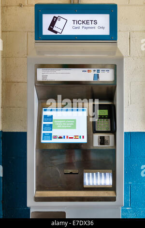A self-service ticket machine operated by Transport for Wales at Leominster station, Herefordshire, UK Stock Photo