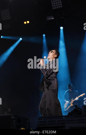 Grace Jones performs at the On Blackheath Festival in London to thousands of people. Stock Photo