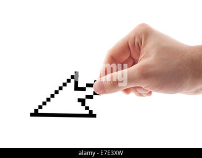 Computer cursor in hand isolated on white background Stock Photo