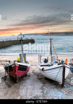 Fishing boats on the beach at Sennen Cove near Land's End in Cornwall Stock Photo