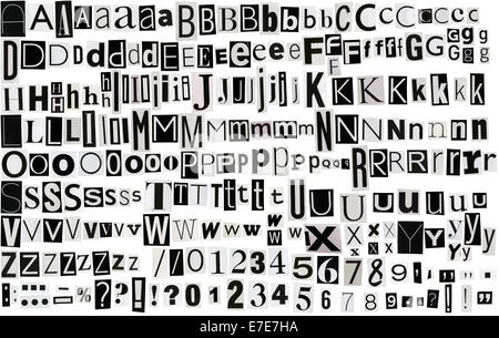 Newspaper, magazine alphabet with letters, numbers and symbols Stock Photo