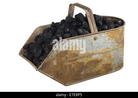 old bucket with carbon on white background Stock Photo