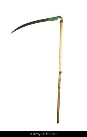 old scythe on white background Stock Photo