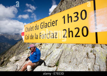 The Fenetre D' Arpette at 2665M in the Swiss alps on the Tour Du Mont Blanc. Stock Photo