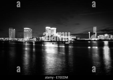 Casinos reflecting in Clam Creek at night in Atlantic City, New Jersey. Stock Photo