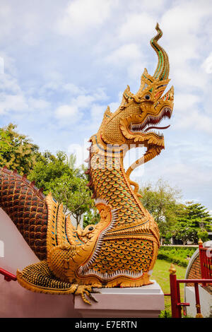 Naga statue at buddhist temple in lampang, thailand Stock Photo