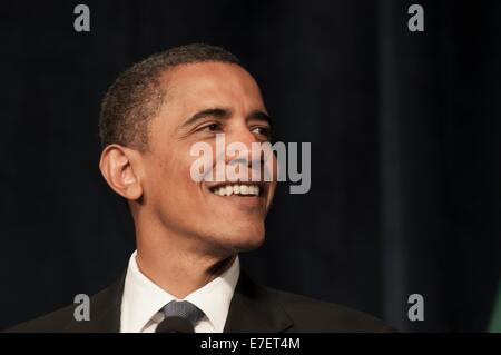 President Barack obama giving a speech at a fundraiser for Senator Patty Murray in Seattle, WA. Stock Photo