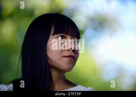 Chinese-born British novelist and filmmaker Xiaolu Guo appears at the Edinburgh International Book Festival. Stock Photo
