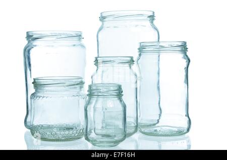 empty jars on white background Stock Photo