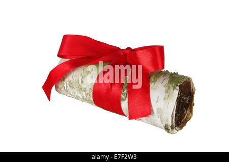 rolled up in roll birch's bark on white background, Stock Photo