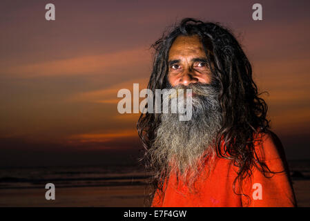 Sadhu, Holy Man, portrait, at sunset, Kudle Beach, Gokarna, Karnataka, India Stock Photo