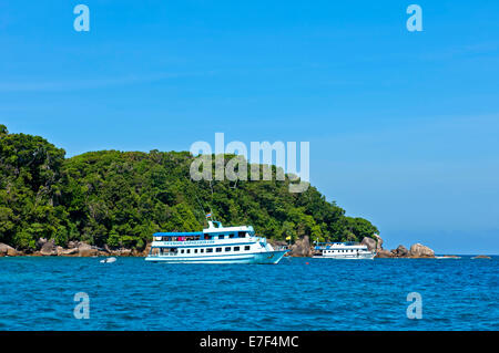 Excursion boats moored off the Similan Islands, Mu Ko Similan National Park, Thailand Stock Photo