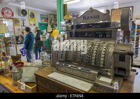 Historical cash register in the old trading house, Nusfjord, Lofoten, Nordland, Norway Stock Photo