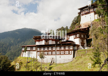 Secluded Buddhist Cheri Goemba Monastery, Chagri Dorjeden Monastery near Thimphu, the Himalayas, Kingdom of Bhutan Stock Photo