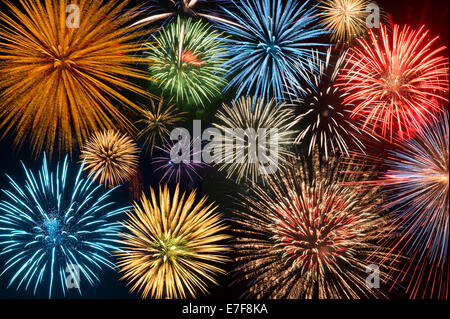 Fireworks exploding in night sky Stock Photo