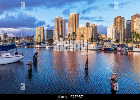 Cityscape and harbor in urban bay, Honolulu, Hawaii, United States