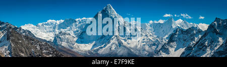 Panoramic view of snowy mountains in rural landscape, Tengboche, Khumbu, Nepal Stock Photo