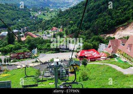 A station of the Wings of Tatev - the world's longest non-stop double track aerial tramway at Halidzor, Armenia Stock Photo