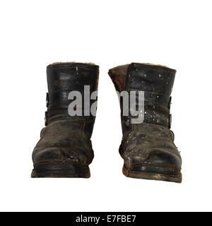 Old black boots isolated on white background Stock Photo