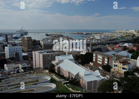Nelson Mandela Bay metro, South Africa, scene of harbour, buildings and beachfront of Port Elizabeth, capital city of Eastern Cape Stock Photo