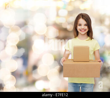 smiling little girl in white blank t-shirt Stock Photo