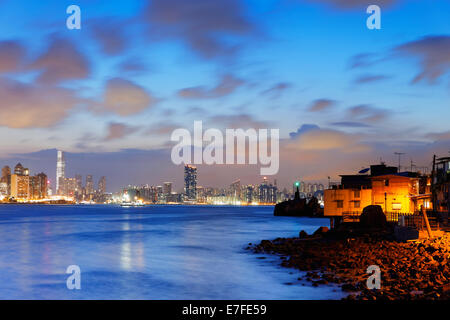 Hong Kong fishing valley at sunset , Lei Yue Mun Stock Photo