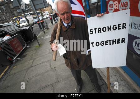 Edinburgh, United Kingdom, UK. 16th Sep, 2014. The ''Better Together'' campaign is busy at their Headquarters in Edinburgh. Giant ''No Thanks'' banners can be seen in front of the building. The referendum vote take place September 18th when Scotland decide the future of Great Britain. Credit:  Gail Orenstein/ZUMA Wire/Alamy Live News Stock Photo