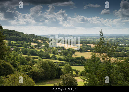 View towards Glastonbury Tor from Cheddar Gorge, Somerset, United Kingdom Stock Photo