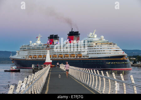 Cruise ship Disney Wonder arriving at port of Victoria at dawn-Victoria, British Columbia, Canada. Stock Photo