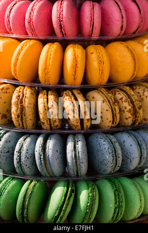 the many sweet colorful macaroons in box on wooden background Stock ...