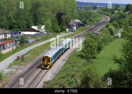 Arriva trains wales class 158 no. 158829 passes through Pontrilas with 1W92 0921 Cardiff Central to Holyhead on 03/06/13. Stock Photo