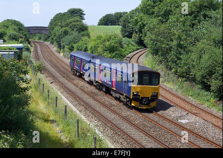 first great western class 150 no. 150108 passes Burngullow Junction, Cornwall with 2A63 1141 Penzance to Newton Abbot on 02/07/1 Stock Photo