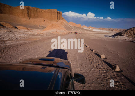 Driving through Moon Valley, Atacama Desert, Chile. Stock Photo